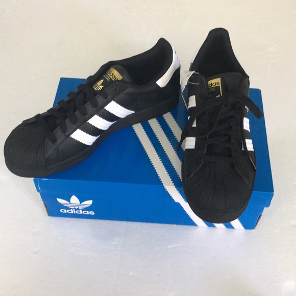 adidas superstar black white gold